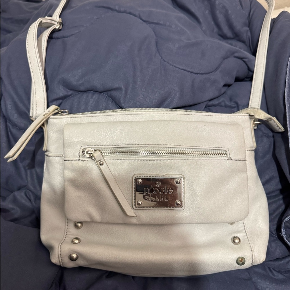 Nicole Cream Crossbody Bag with Silver Accents